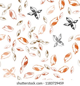 Dark Orange vector seamless doodle pattern with leaves. Doodle illustration of leaves in Origami style with gradient. Pattern for design of window blinds, curtains.