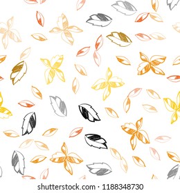 Dark Orange vector seamless doodle template with leaves. Sketchy doodles with leaves on blurred background. Pattern for design of fabric, wallpapers.