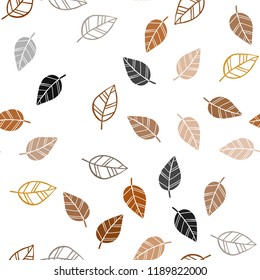 Dark Orange vector seamless doodle background with leaves. leaves on blurred abstract background with gradient. Pattern for trendy fabric, wallpapers.