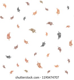 Dark Orange vector seamless doodle pattern with leaves. Sketchy doodles with leaves on blurred background. Design for textile, fabric, wallpapers.