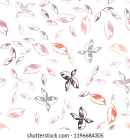 Dark Orange vector seamless doodle backdrop with leaves. leaves on blurred abstract background with gradient. Template for business cards, websites.