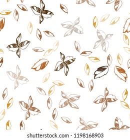 Dark Orange vector seamless doodle texture with leaves. Blurred decorative design in Indian style with leaves. Pattern for design of window blinds, curtains.