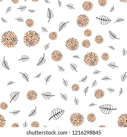 Dark Orange vector seamless doodle texture with leaves, flowers. Colorful abstract illustration with leaves in doodle style. Pattern for trendy fabric, wallpapers.