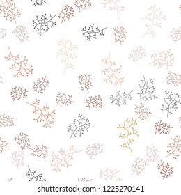 Dark Orange vector seamless doodle backdrop with branches. Abstract illustration with leaves, branches in doodles style. Template for business cards, websites.