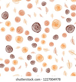 Dark Orange vector seamless doodle background with leaves and flowers. Leaves and flowers with gradient on white background. Design for textile, fabric, wallpapers.