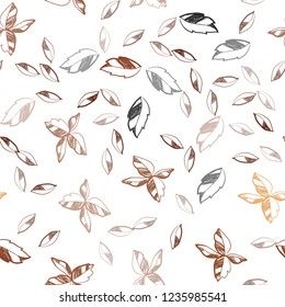 Dark Orange vector seamless doodle template with leaves. Blurred decorative design in Indian style with leaves. Design for textile, fabric, wallpapers.