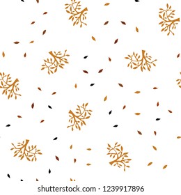 Dark Orange vector seamless doodle template with leaves, branches. Illustration with doodles on abstract template. Texture for window blinds, curtains.