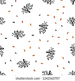 Dark Orange vector seamless doodle pattern with leaves, branches. Creative illustration in blurred style with leaves, branches. Design for wallpaper, fabric makers.