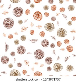 Dark Orange vector seamless doodle pattern with leaves and flowers. Colorful illustration in doodle style with leaves, flowers. Template for business cards, websites.