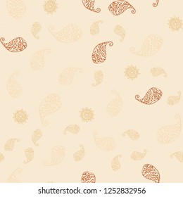 Dark Orange vector seamless doodle pattern with leaves and flowers. Leaves and flowers with gradient on white background. Brand new design for your business.