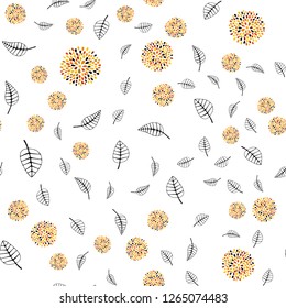 Dark Orange vector seamless doodle background with leaves, flowers. An elegant bright illustration with leaves and flowers. Pattern for trendy fabric, wallpapers.