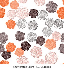 Dark Orange vector seamless doodle pattern with flowers. Doodle illustration of flowers in Origami style. Texture for window blinds, curtains.