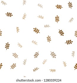 Dark Orange vector seamless doodle pattern with leaves. Sketchy doodles with leaves on blurred background. Pattern for design of fabric, wallpapers.