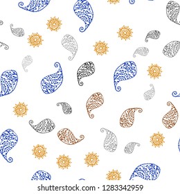 Dark Orange vector seamless doodle template with leaves and flowers. Sketchy doodles on white background. Texture for window blinds, curtains.
