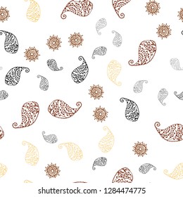 Dark Orange vector seamless doodle template with leaves and flowers. Doodle illustration of leaves and flowers in Origami style. Pattern for trendy fabric, wallpapers.