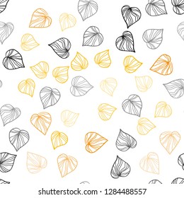 Dark Orange vector seamless doodle pattern with leaves. Blurred decorative design in Indian style with leaves. Template for business cards, websites.