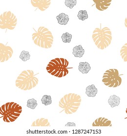 Dark Orange vector seamless doodle pattern with flowers, leaves. Creative illustration in blurred style with leaves, flowers. Template for business cards, websites.