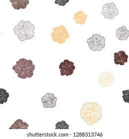 Dark Orange vector seamless doodle pattern with flowers. Modern abstract illustration with flowers. Design for textile, fabric, wallpapers.