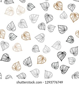 Dark Orange vector seamless doodle background with leaves. Sketchy doodles with leaves on blurred background. Pattern for design of fabric, wallpapers.