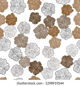 Dark Orange vector seamless doodle pattern with flowers. Doodle illustration of flowers in Origami style. Pattern for design of fabric, wallpapers.