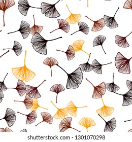 Dark Orange vector seamless doodle background with leaves. Sketchy doodles with leaves on blurred background. Pattern for trendy fabric, wallpapers.