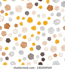 Dark Orange vector seamless doodle texture with leaves, flowers. Creative illustration in blurred style with leaves, flowers. Texture for window blinds, curtains.
