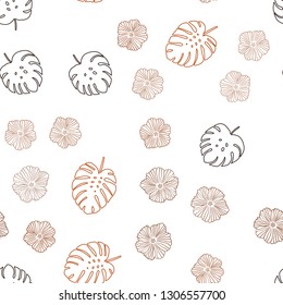 Dark Orange vector seamless doodle background with flowers, leaves. Leaves and flowers with gradient on white background. Pattern for design of fabric, wallpapers.