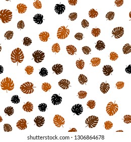 Dark Orange vector seamless doodle backdrop with leaves. A vague abstract illustration with leaves in doodles style. Pattern for design of fabric, wallpapers.