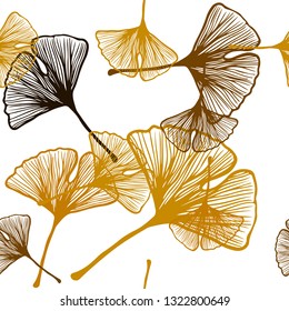 Dark Orange vector seamless doodle texture with leaves. leaves on elegant natural pattern with gradient. Pattern for trendy fabric, wallpapers.