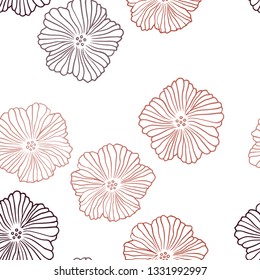 Dark Orange vector seamless doodle pattern with flowers. Abstract illustration with flowers in doodles style. Texture for window blinds, curtains.