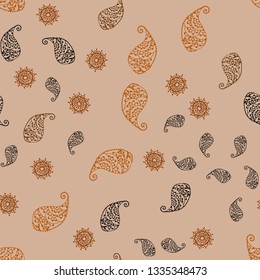 Dark Orange vector seamless doodle pattern with leaves and flowers. Colorful abstract illustration with leaves in doodle style. Hand painted design for web, wrapping.