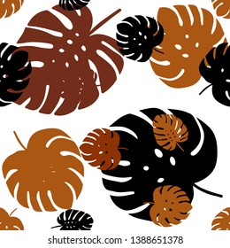 Dark Orange vector seamless doodle pattern with leaves. Brand new colored illustration in blurry style with leaves. Pattern for design of fabric, wallpapers.