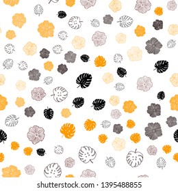 Dark Orange vector seamless doodle pattern with leaves, flowers. Colorful abstract illustration with leaves in doodle style. Design for wallpaper, fabric makers.