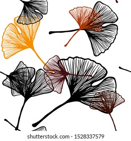 Dark Orange vector seamless doodle texture with leaves. Colorful abstract illustration with leaves in doodle style. Design for textile, fabric, wallpapers.