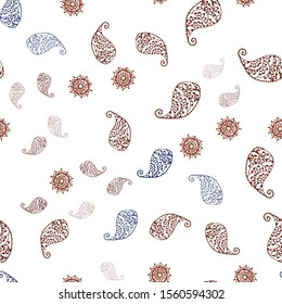 Dark Orange vector seamless doodle layout with leaves and flowers. Shining colored illustration with leaves and flowers. Texture for window blinds, curtains.