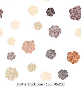 Dark Orange vector seamless doodle backdrop with flowers. Sketchy doodle flowers on white background. Pattern for trendy fabric, wallpapers.