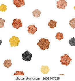 Dark Orange vector seamless doodle pattern with flowers. Doodle illustration of flowers in Origami style. Pattern for trendy fabric, wallpapers.
