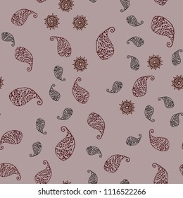 Dark Orange vector seamless elegant pattern with leaves and flowers. Illustration with doodles on abstract template. Elegant pattern for your brand book.