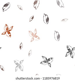 Dark Orange vector seamless elegant background with leaves. Sketchy doodles with leaves on blurred background. Design for textile, fabric, wallpapers.