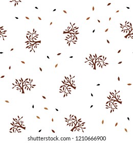 Dark Orange vector seamless elegant template with leaves, branches. Leaves, branches in natural style on white background. Pattern for design of fabric, wallpapers.