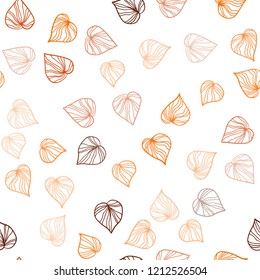 Dark Orange vector seamless elegant pattern with leaves. Sketchy doodles with leaves on blurred background. Pattern for design of window blinds, curtains.