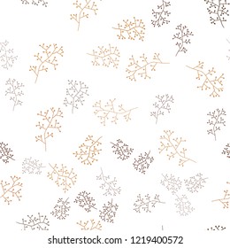 Dark Orange vector seamless elegant background with branches. Colorful abstract illustration with leaves in doodle style. Pattern for design of fabric, wallpapers.