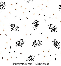 Dark Orange vector seamless elegant wallpaper with leaves, branches. Leaves, branches in natural style on white background. Template for business cards, websites.