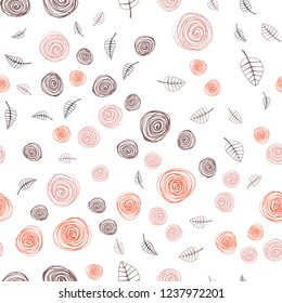 Dark Orange vector seamless elegant wallpaper with leaves and flowers. Abstract illustration with leaves, flowers in doodles style. Texture for window blinds, curtains.