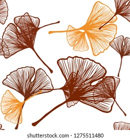 Dark Orange vector seamless elegant pattern with leaves. Glitter abstract illustration with doodles and leaves. Texture for window blinds, curtains.