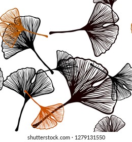 Dark Orange vector seamless elegant background with leaves. A vague abstract illustration with leaves in doodles style. Pattern for design of fabric, wallpapers.