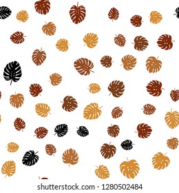 Dark Orange vector seamless elegant pattern with leaves. Modern geometrical abstract illustration with leaves. Design for textile, fabric, wallpapers.