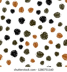 Dark Orange vector seamless elegant background with leaves. Decorative illustration with doodles on abstract template. Texture for window blinds, curtains.