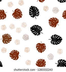 Dark Orange vector seamless elegant wallpaper with flowers, leaves. Brand new colored illustration with leaves and flowers. Design for textile, fabric, wallpapers.