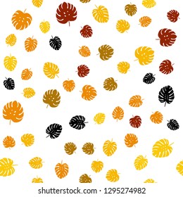 Dark Orange vector seamless elegant pattern with leaves. Glitter abstract illustration with doodles and leaves. Pattern for trendy fabric, wallpapers.